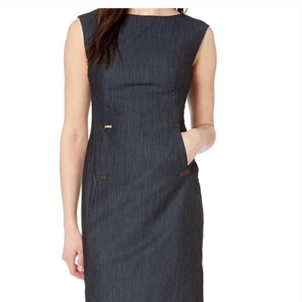 Calvin Klein Blue Chambray Sheath Dress, Size 4